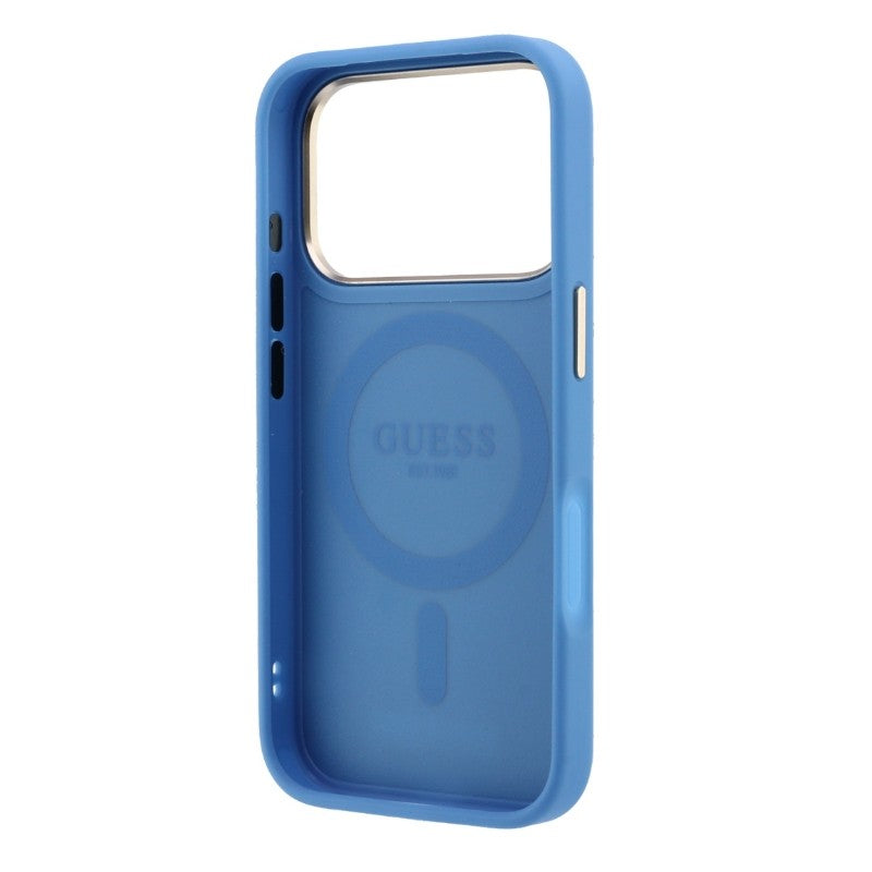 Dėklas Guess PU 4G Ring Stand MagSafe Apple iPhone 18 Pro mėlynas