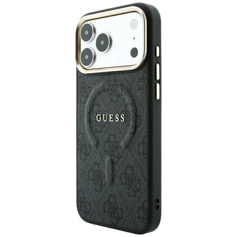 Dėklas Guess PU Leather 4G Gold Frame Embossed MagSafe Apple iPhone 18 Pro Max juodas