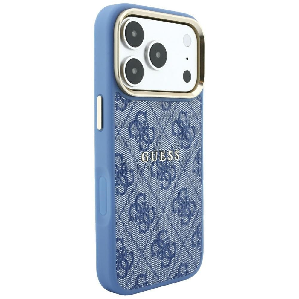 Dėklas Guess PU Leather 4G Gold Frame Embossed MagSafe Apple iPhone 18 Pro Max mėlynas