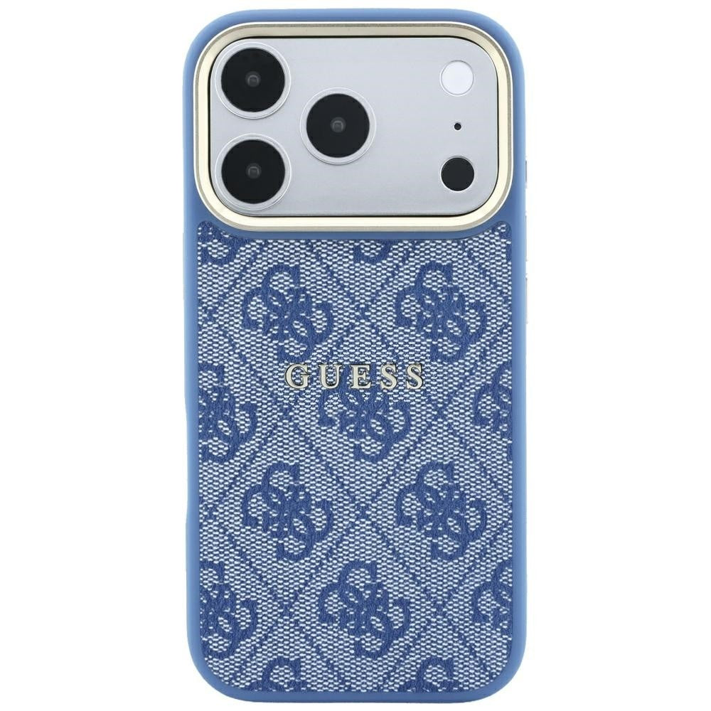 Dėklas Guess PU Leather 4G Gold Frame Embossed MagSafe Apple iPhone 18 Pro mėlynas