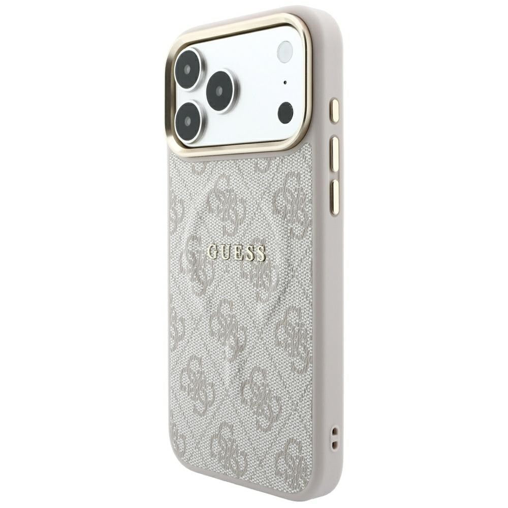 Dėklas Guess PU Leather 4G Gold Frame Embossed MagSafe Apple iPhone 18 Pro Max rožinis