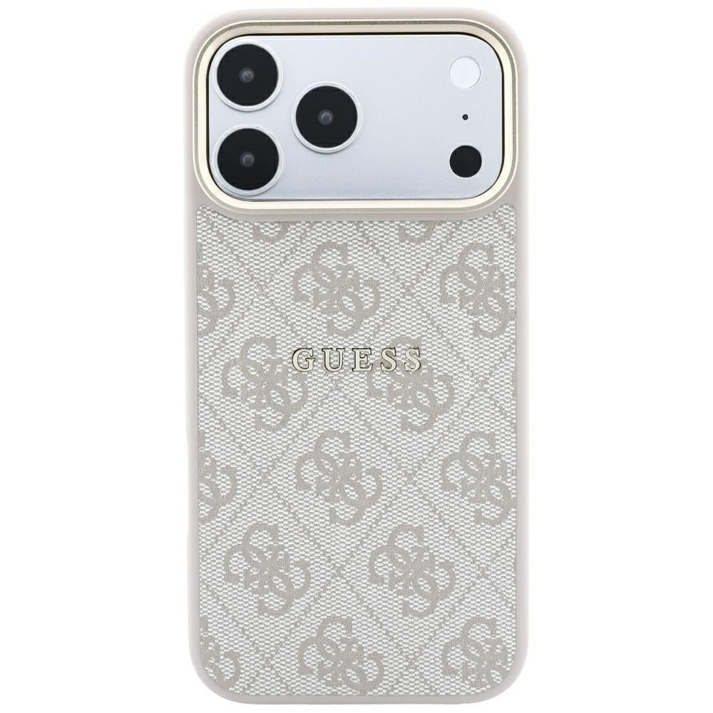 Dėklas Guess PU Leather 4G Gold Frame Embossed MagSafe Apple iPhone 18 Pro Max rožinis