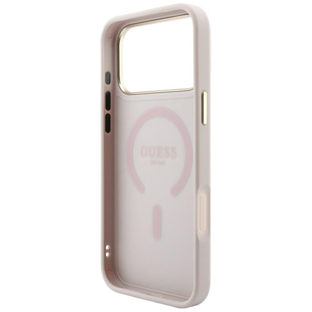 Dėklas Guess PU Leather 4G Gold Frame Embossed MagSafe Apple iPhone 18 Pro Max rožinis