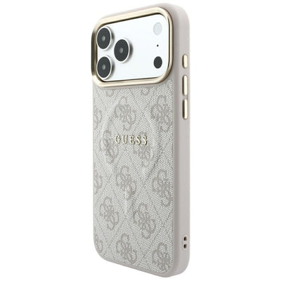 Dėklas Guess PU Leather 4G Gold Frame Embossed MagSafe Apple iPhone 18 Pro rožinis