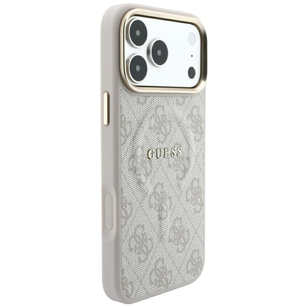Dėklas Guess PU Leather 4G Gold Frame Embossed MagSafe Apple iPhone 18 Pro rožinis