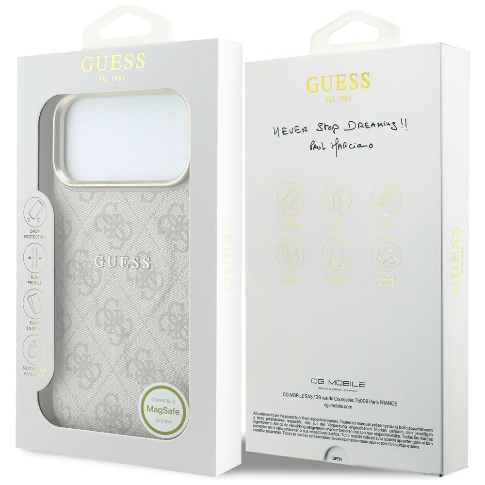 Dėklas Guess PU Leather 4G Gold Frame Embossed MagSafe Apple iPhone 18 Pro rožinis
