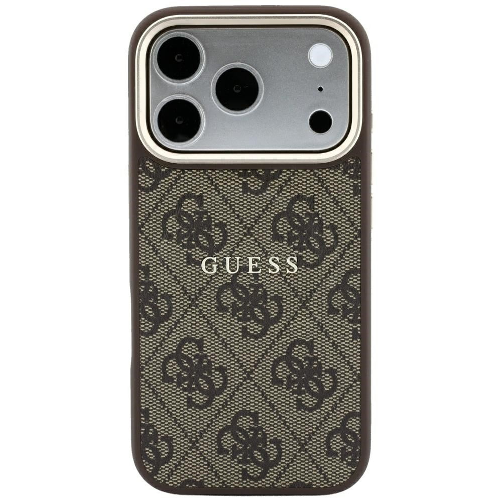 Dėklas Guess PU Leather 4G Gold Frame Embossed MagSafe Apple iPhone 18 Pro Max rudas