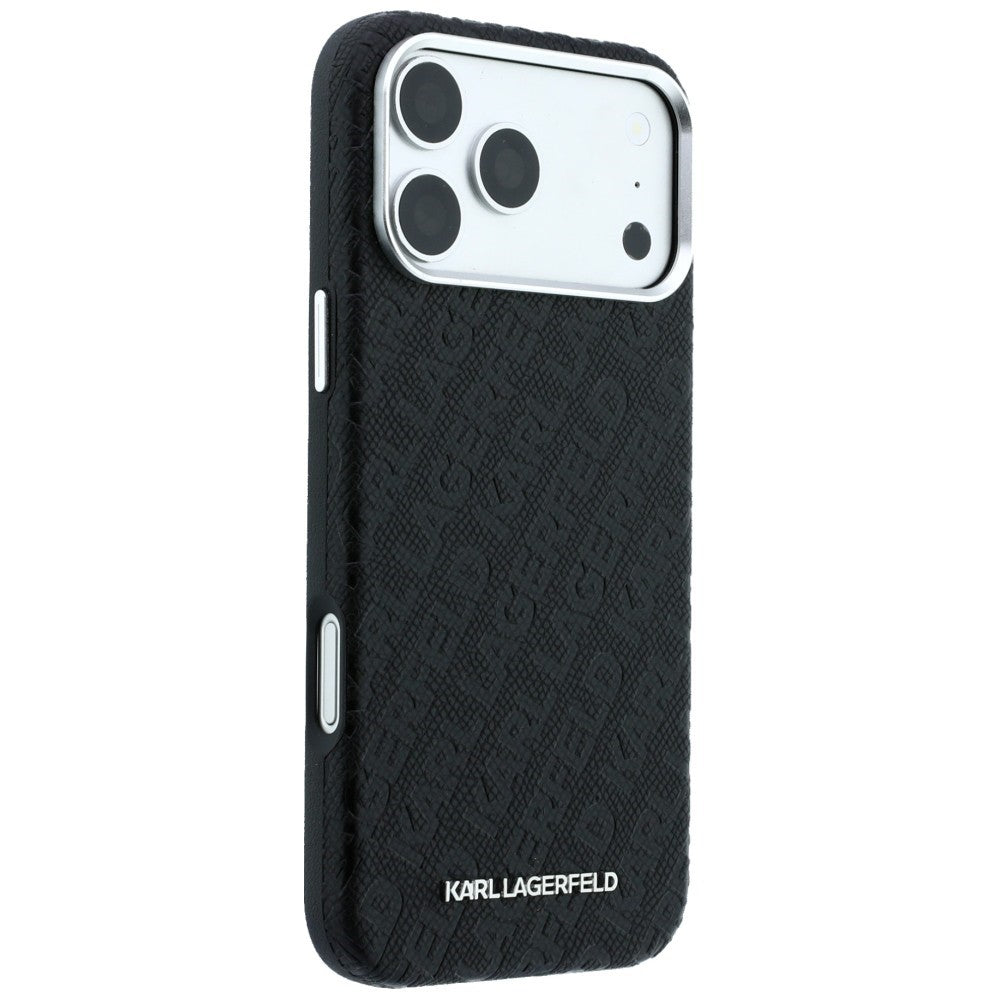 Dėklas Karl Lagerfeld PU Grained Allover Semi Wrap MagSafe Apple iPhone 18 Pro juodas