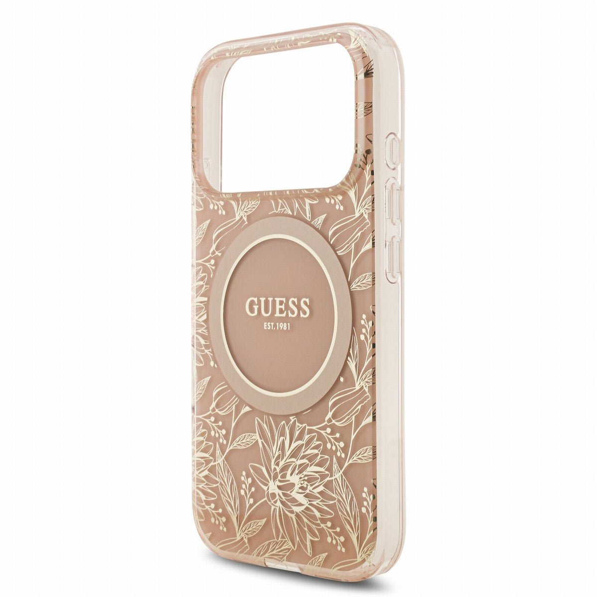 Dėklas Guess IML Flowers Allover Strap MagSafe Apple iPhone 18 Pro Max rožinis