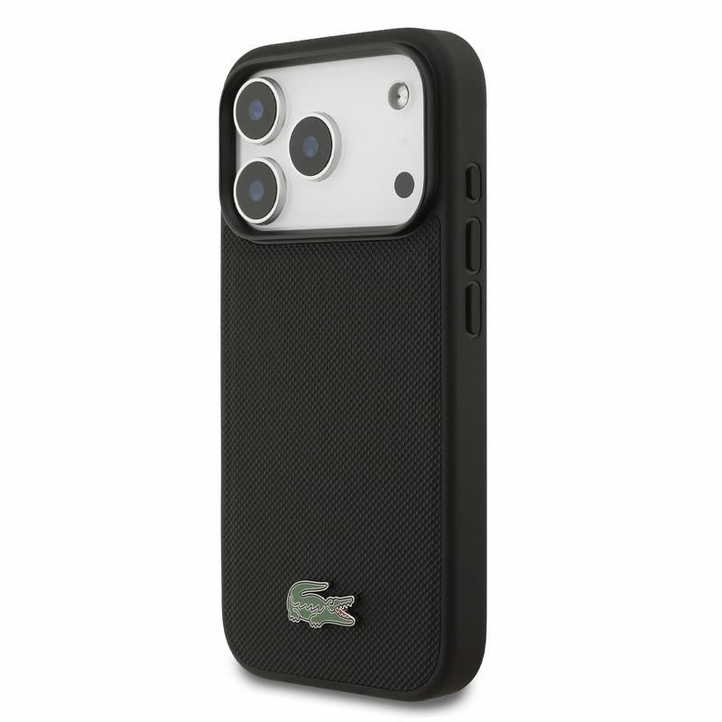 Dėklas Lacoste PVC Iconic Petit Pique Metal Logo MagSafe Apple iPhone 18 Pro juodas