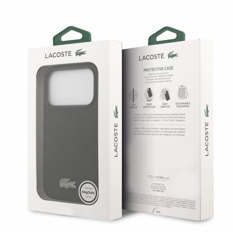 Dėklas Lacoste PVC Iconic Petit Pique Metal Logo MagSafe Apple iPhone 18 Pro juodas