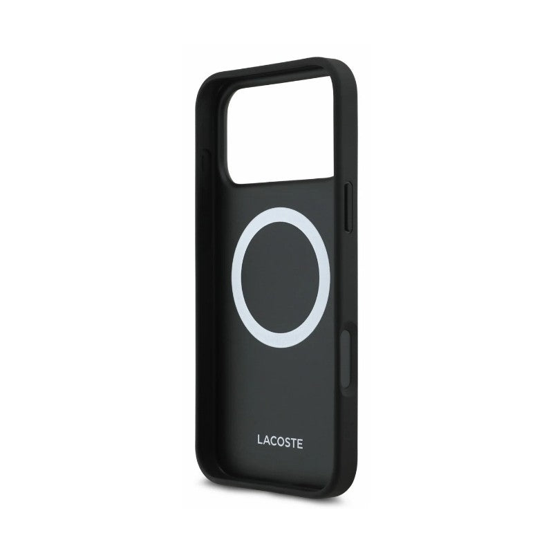 Dėklas Lacoste PVC Petit Pique Semi Wrap Embossed MagSafe Apple iPhone 18 Pro juodas