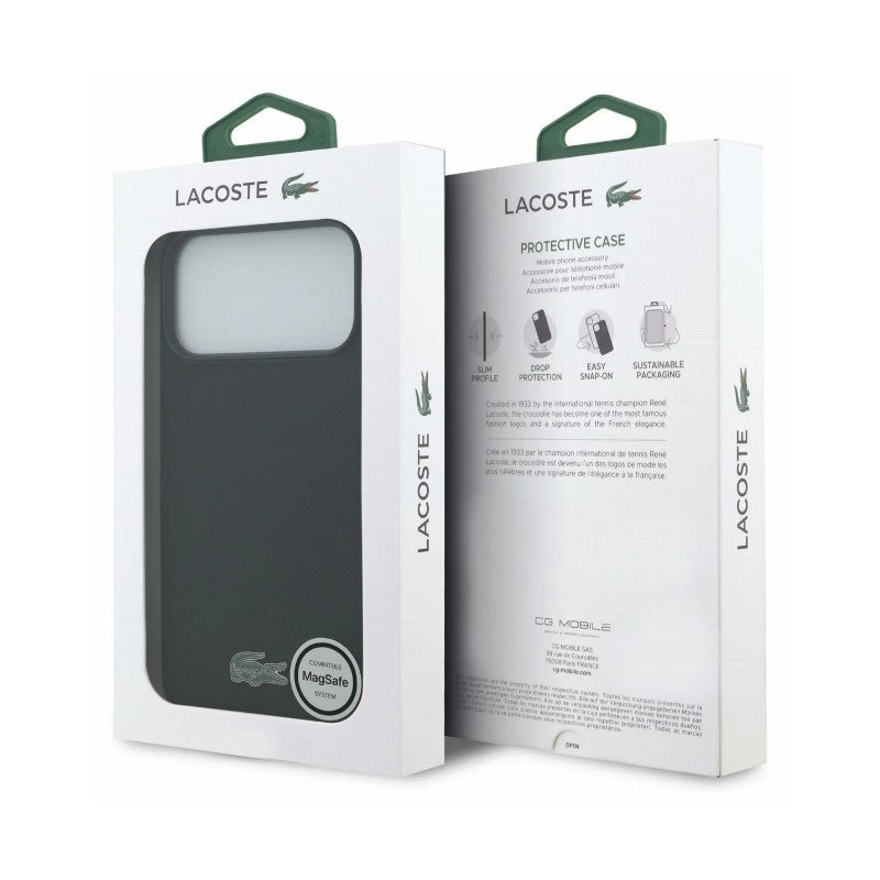 Dėklas Lacoste PVC Petit Pique Semi Wrap Embossed MagSafe Apple iPhone 18 Pro juodas