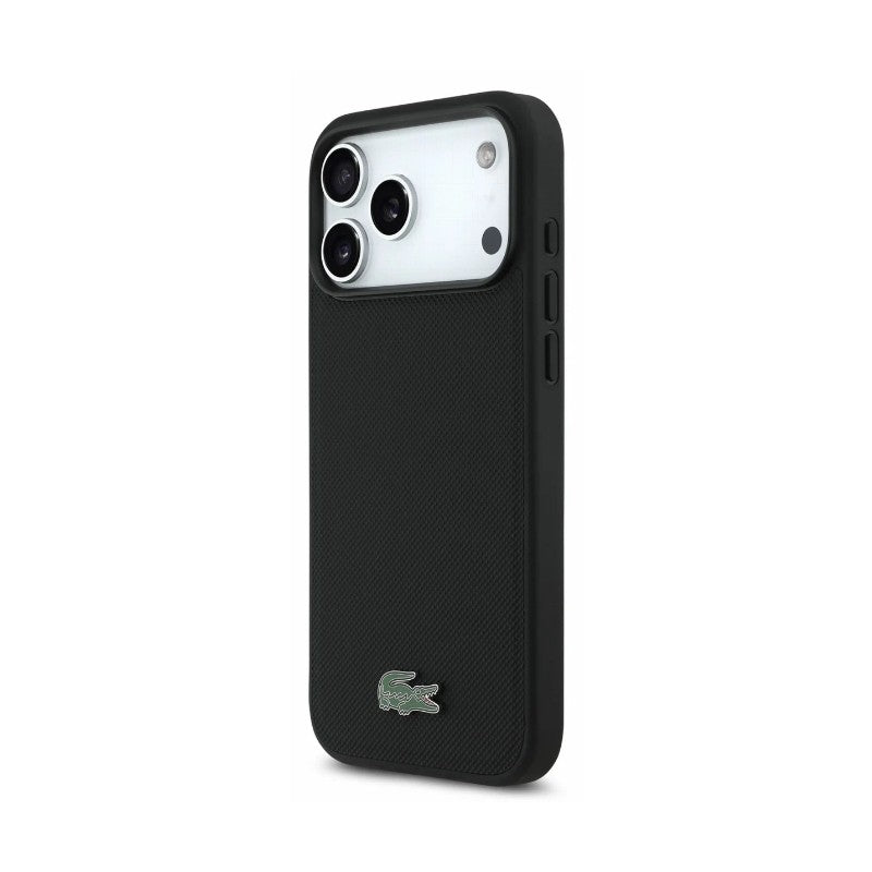 Dėklas Lacoste PVC Petit Pique Semi Wrap Embossed MagSafe Apple iPhone 18 Pro Max juodas