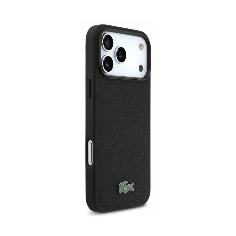 Dėklas Lacoste PVC Petit Pique Semi Wrap Embossed MagSafe Apple iPhone 18 Pro Max juodas
