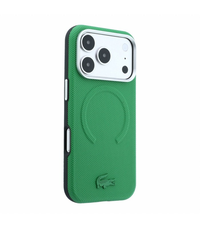 Dėklas Lacoste PVC Petit Pique Semi Wrap Embossed MagSafe Apple iPhone 18 Pro žalias
