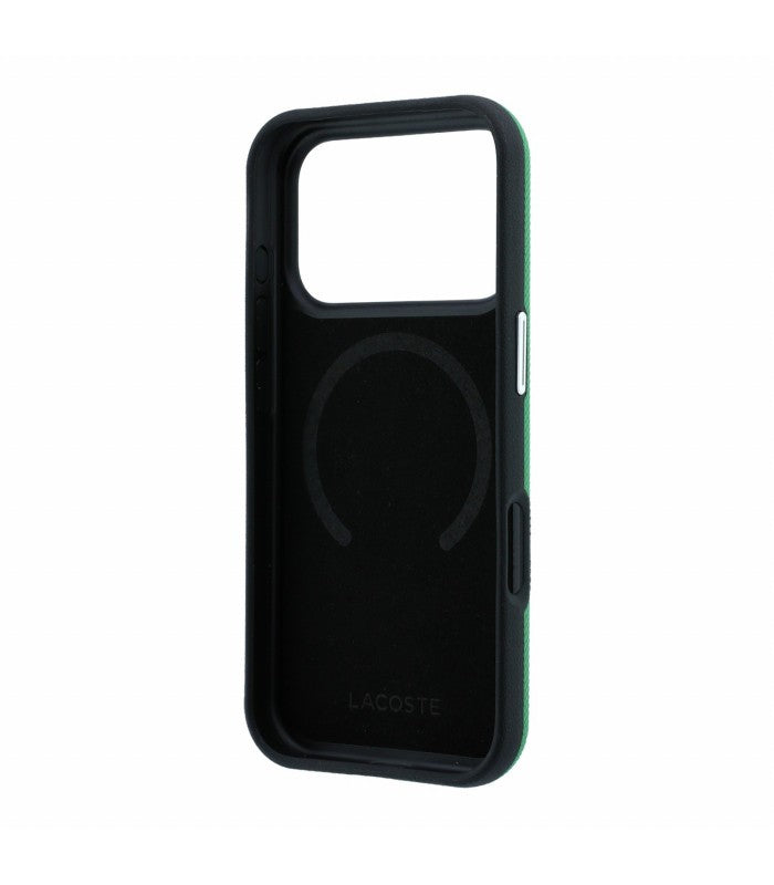Dėklas Lacoste PVC Petit Pique Semi Wrap Embossed MagSafe Apple iPhone 18 Pro žalias