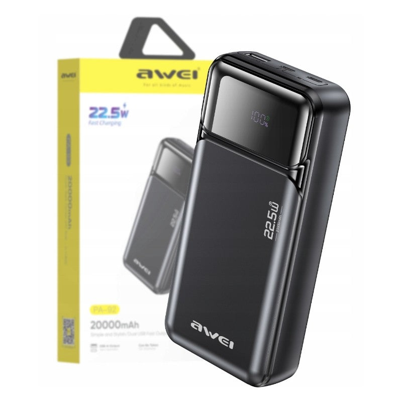 Išorinė baterija Power Bank Awei PA-92 22.5W 20000mAh juoda