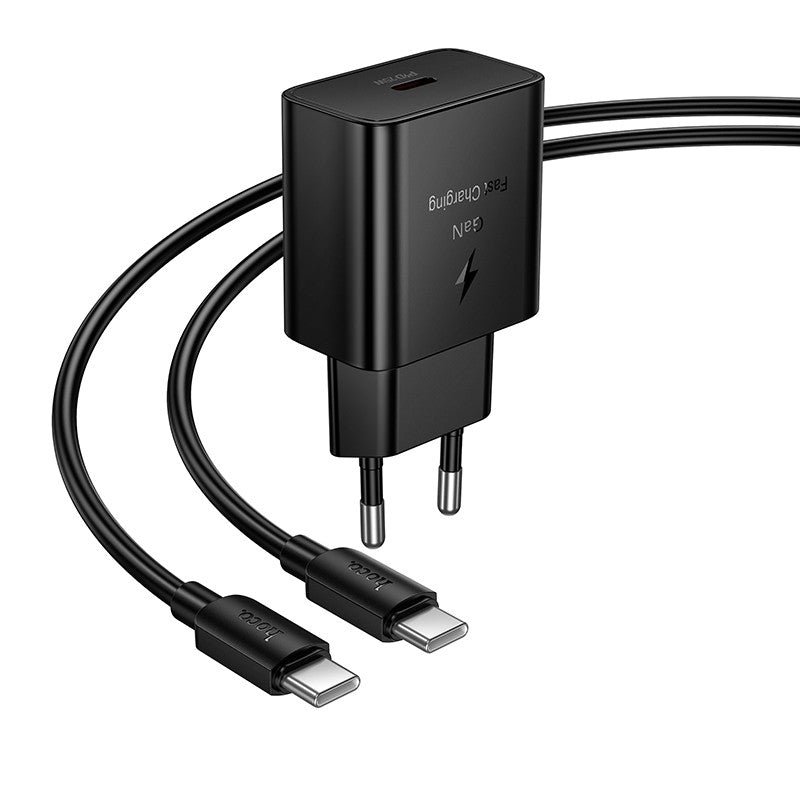 Įkroviklis Hoco N76 25W USB-C + USB-C to USB-C cable 1.0m juodas