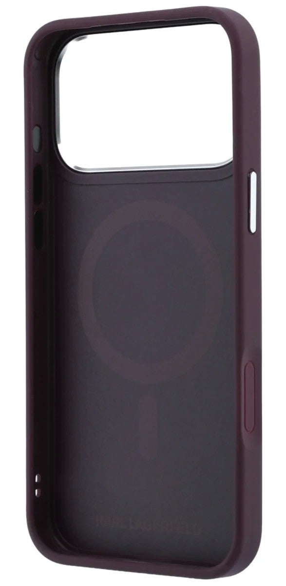 Dėklas Karl Lagerfeld PU Grained K&CH Heads Ring Stand Magsafe Apple iPhone 18 Pro tamsiai raudonas