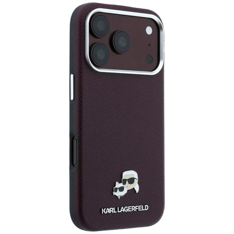Dėklas Karl Lagerfeld PU Grained Semi Wrap K&CH Heads Magsafe Apple iPhone 18 Pro Max tamsiai raudonas