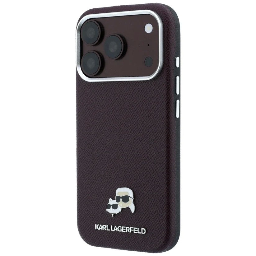 Dėklas Karl Lagerfeld PU Grained Semi Wrap K&CH Heads Magsafe Apple iPhone 18 Pro tamsiai raudonas