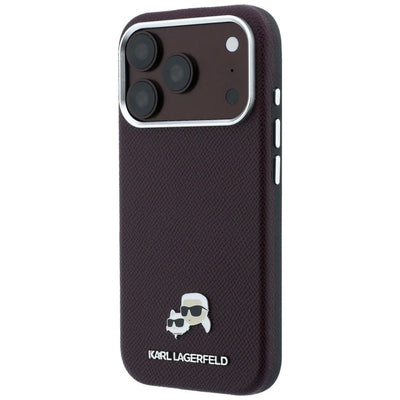 Dėklas Karl Lagerfeld PU Grained Semi Wrap K&CH Heads Magsafe Apple iPhone 18 Pro tamsiai raudonas