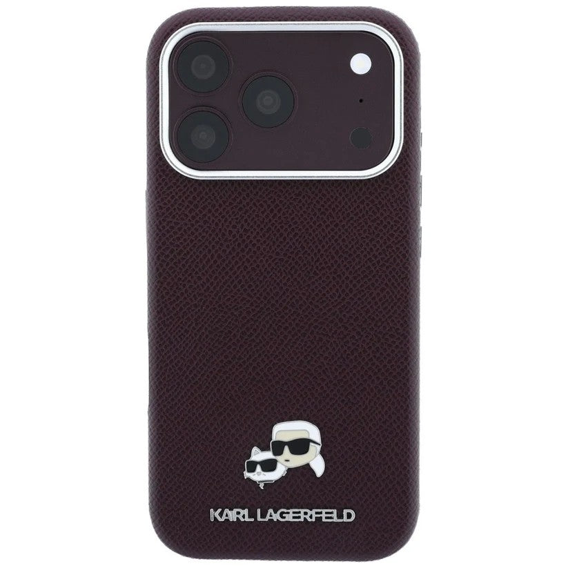 Dėklas Karl Lagerfeld PU Grained Semi Wrap K&CH Heads Magsafe Apple iPhone 18 Pro tamsiai raudonas