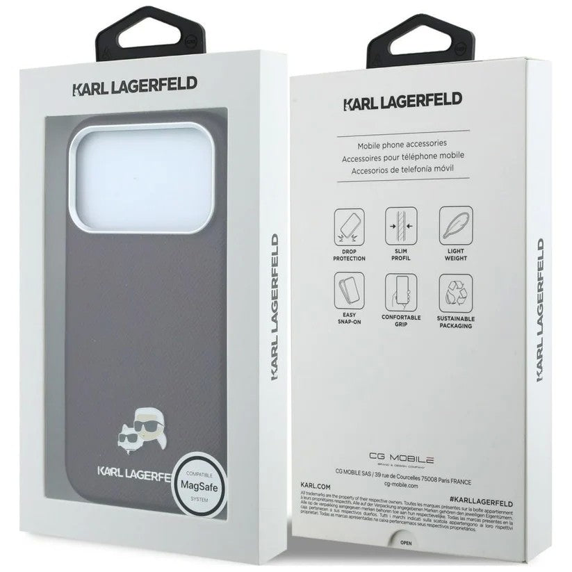 Dėklas Karl Lagerfeld PU Grained Semi Wrap K&CH Heads Magsafe Apple iPhone 18 Pro tamsiai raudonas