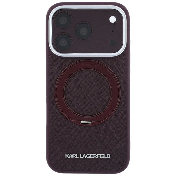 Dėklas Karl Lagerfeld PU Saffiano Ring Stand MagSafe Apple iPhone 18 Pro Max tamsiai raudonas