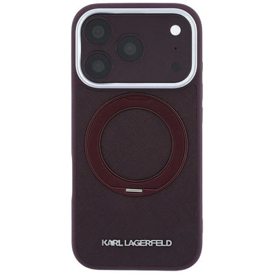 Dėklas Karl Lagerfeld PU Saffiano Ring Stand MagSafe Apple iPhone 18 Pro Max tamsiai raudonas