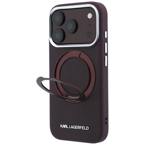 Dėklas Karl Lagerfeld PU Saffiano Ring Stand MagSafe Apple iPhone 18 Pro Max tamsiai raudonas