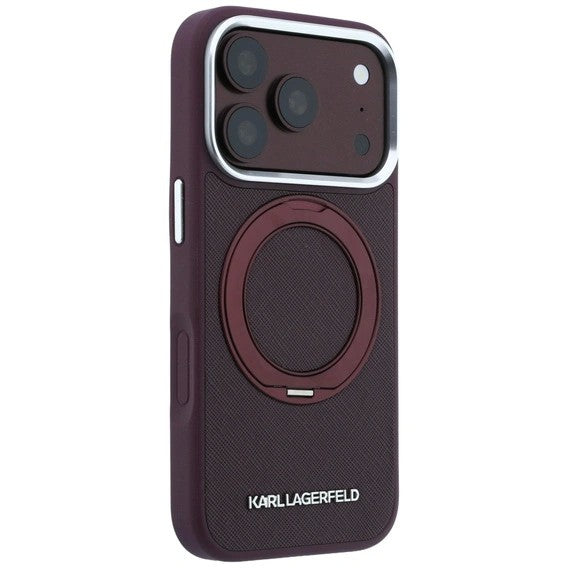 Dėklas Karl Lagerfeld PU Saffiano Ring Stand MagSafe Apple iPhone 18 Pro Max tamsiai raudonas