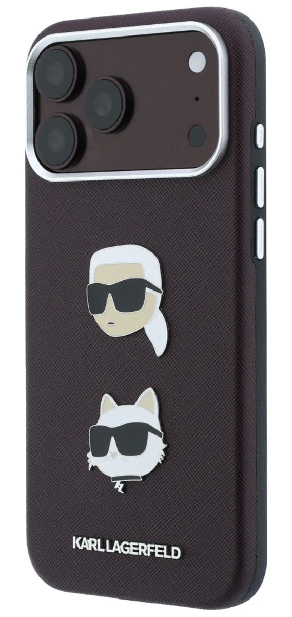 Dėklas Karl Lagerfeld PU Semi Wrap Saffiano K&CH Heads Apple iPhone 18 Pro Max tamsiai raudonas