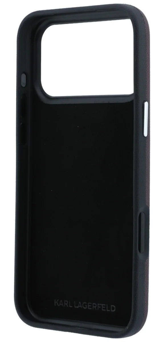 Dėklas Karl Lagerfeld PU Semi Wrap Saffiano K&CH Heads Apple iPhone 18 Pro Max tamsiai raudonas