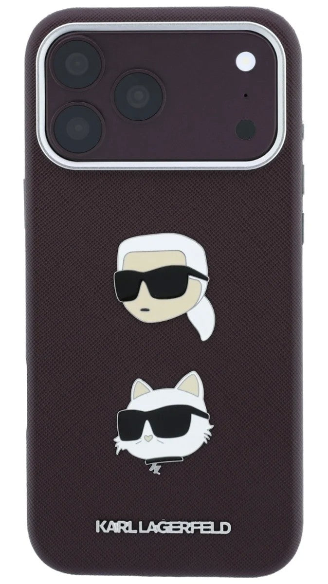 Dėklas Karl Lagerfeld PU Semi Wrap Saffiano K&CH Heads Apple iPhone 18 Pro tamsiai raudonas