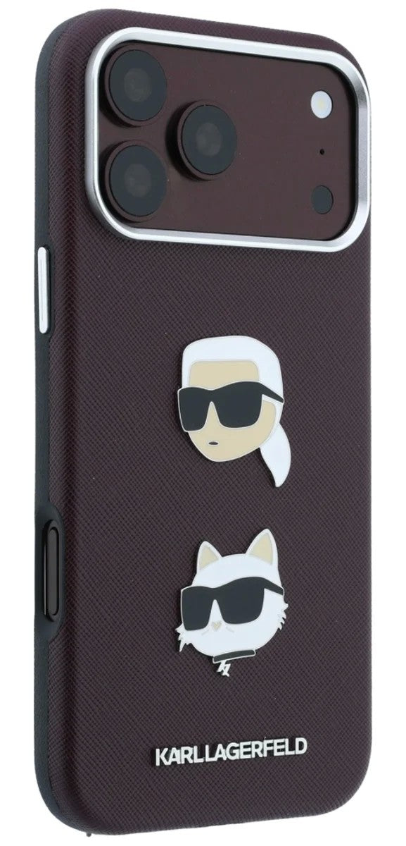 Dėklas Karl Lagerfeld PU Semi Wrap Saffiano K&CH Heads Apple iPhone 18 Pro tamsiai raudonas
