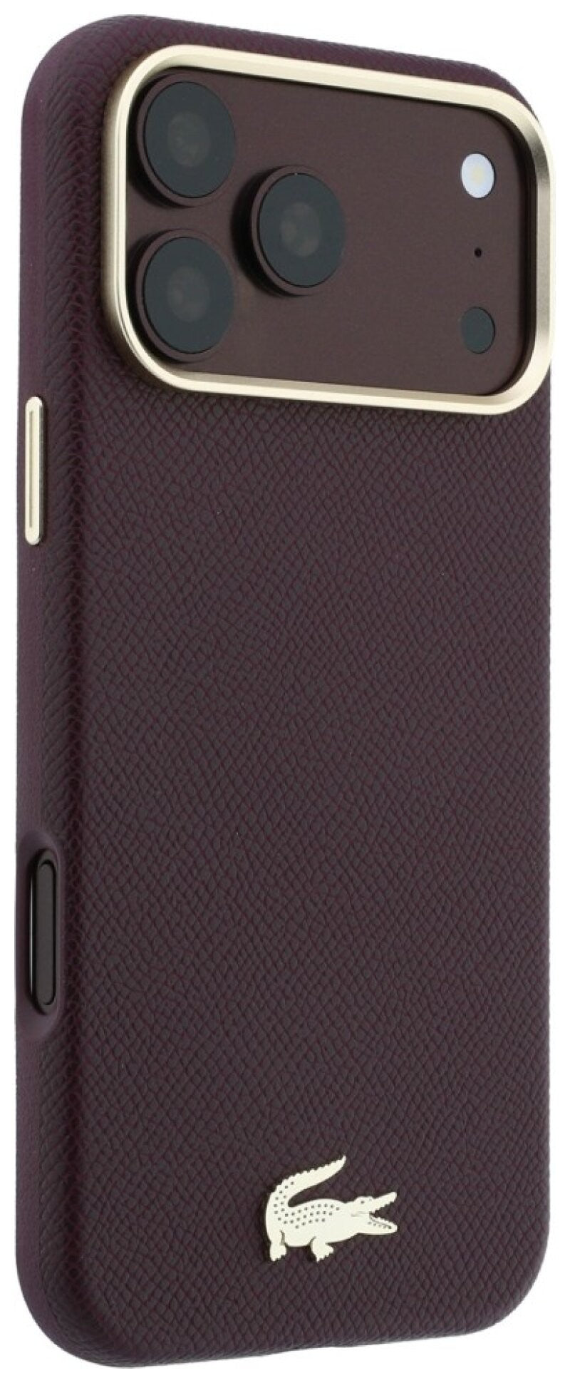 Dėklas Lacoste PU Leather Champs Elysees Gold Logo MagSafe Apple iPhone 18 Pro tamsiai raudonas
