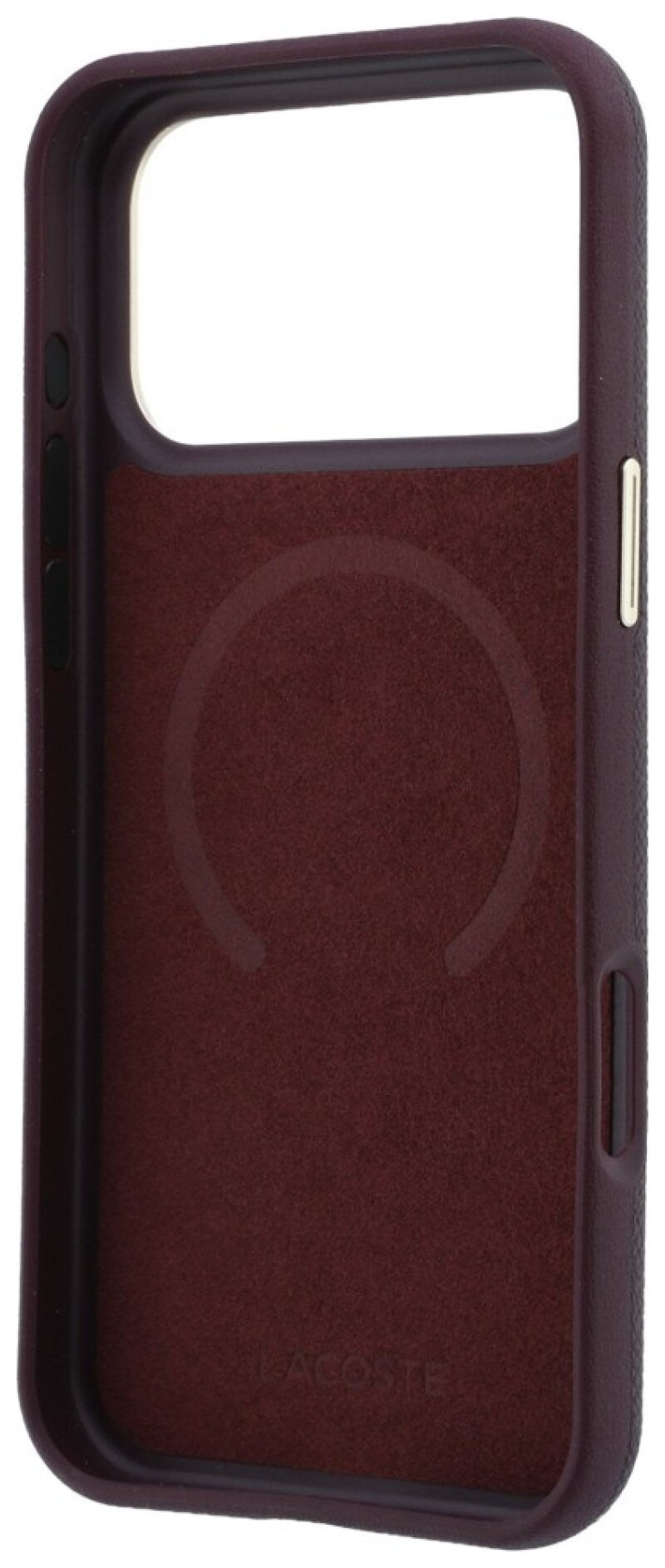 Dėklas Lacoste PU Leather Champs Elysees Gold Logo MagSafe Apple iPhone 18 Pro tamsiai raudonas