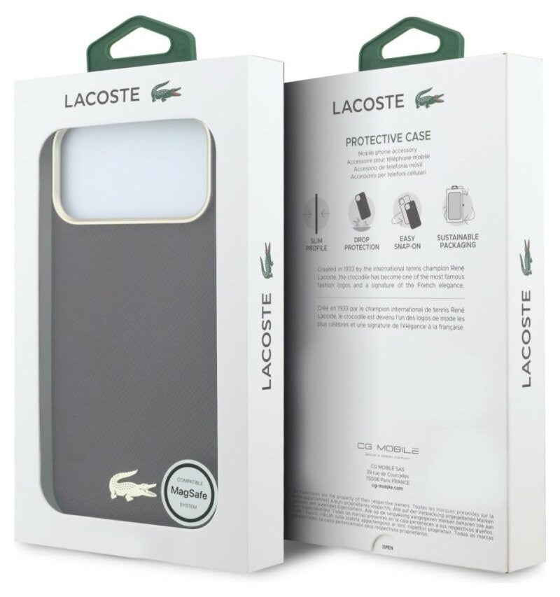 Dėklas Lacoste PU Leather Champs Elysees Gold Logo MagSafe Apple iPhone 18 Pro tamsiai raudonas