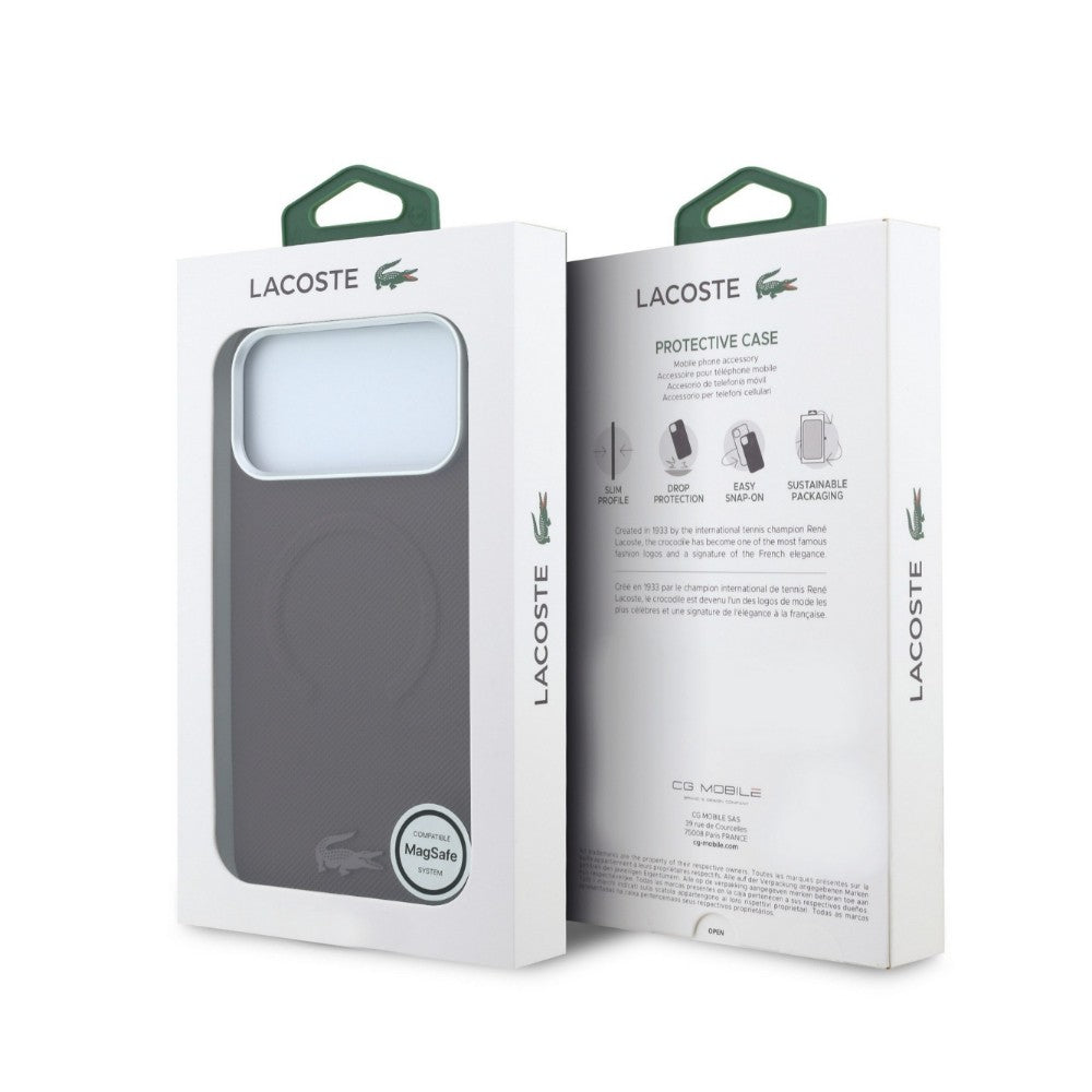 Dėklas Lacoste PVC Petit Pique Semi Wrap Embossed MagSafe Apple iPhone 18 Pro tamsiai raudonas