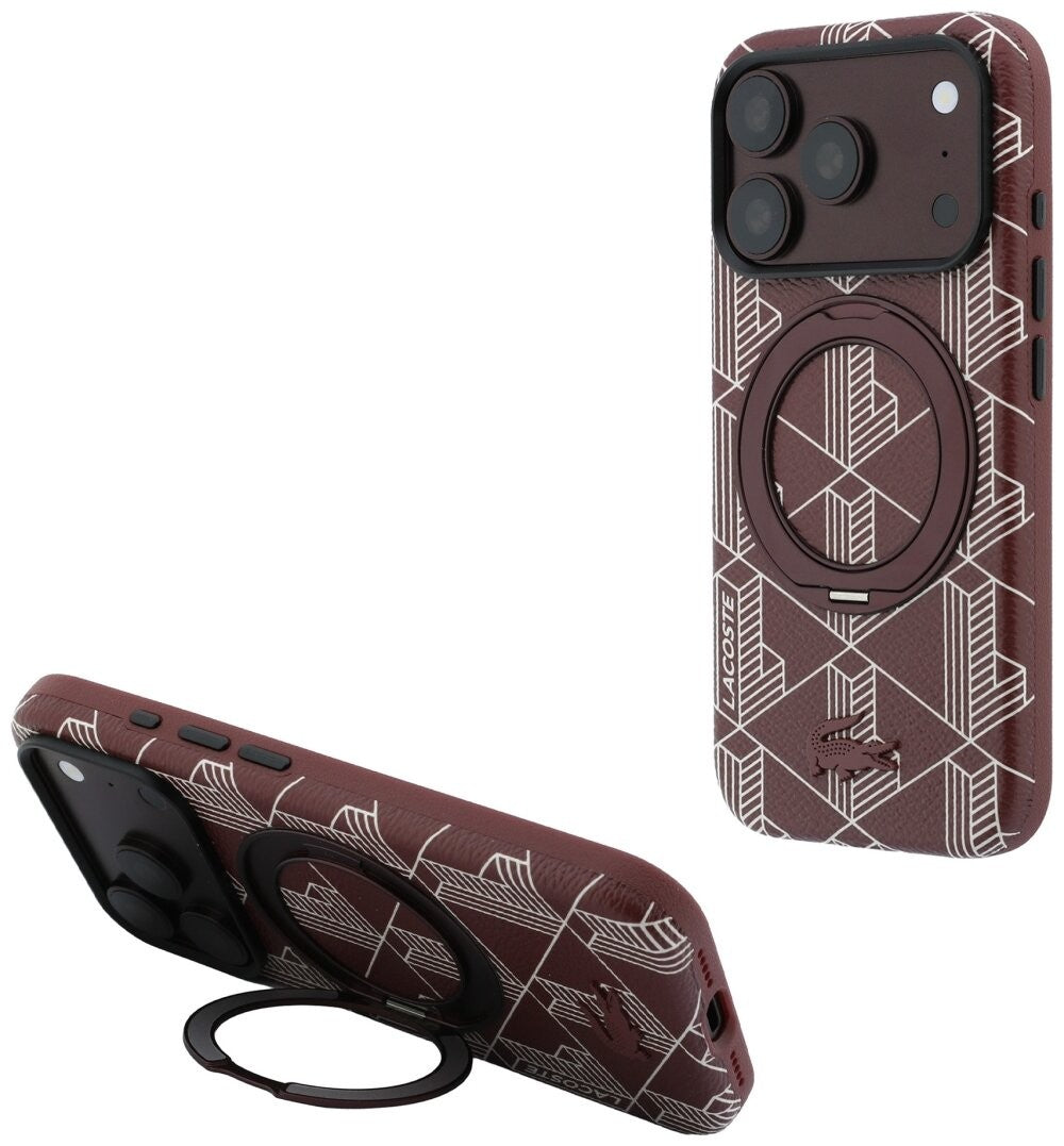 Dėklas Lacoste PVC Semi Wrap Blend Ring Stand MagSafe Apple iPhone 18 Pro tamsiai raudonas