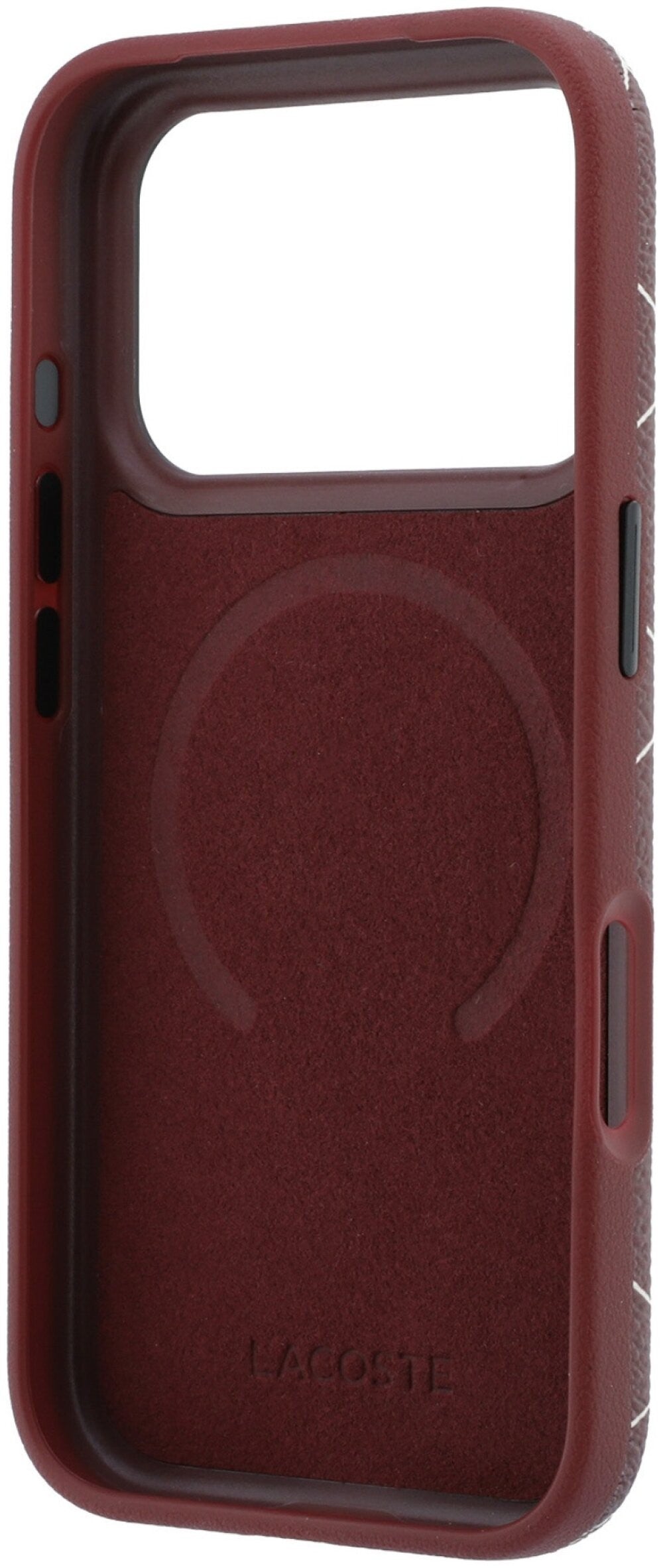 Dėklas Lacoste PVC Semi Wrap Blend Ring Stand MagSafe Apple iPhone 18 Pro tamsiai raudonas