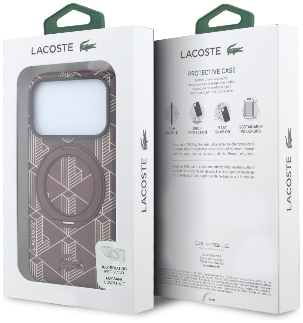 Dėklas Lacoste PVC Semi Wrap Blend Ring Stand MagSafe Apple iPhone 18 Pro tamsiai raudonas
