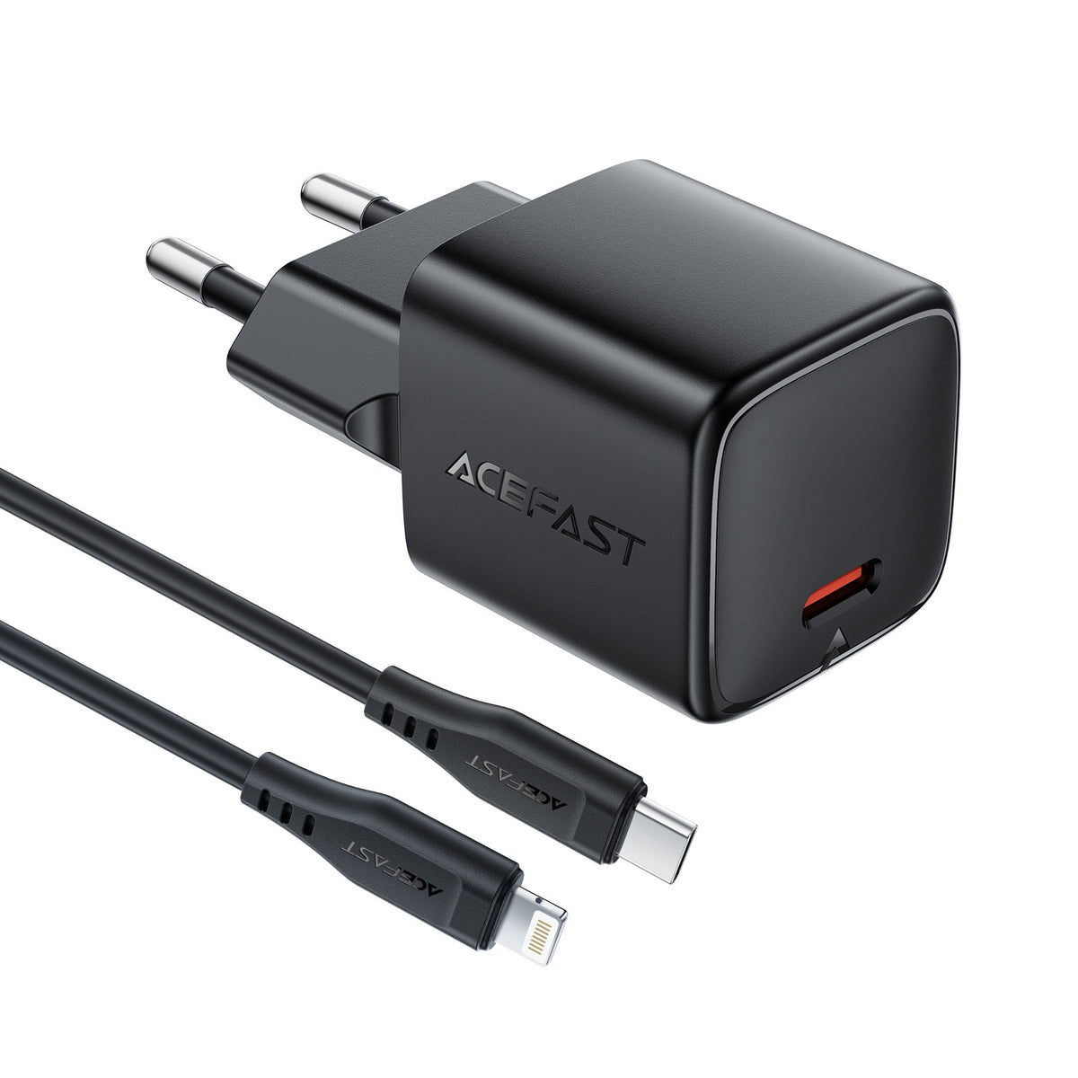 Įkroviklis Acefast A117 20W GaN USB-C + USB-C to Lightning 1.2m cable juodas