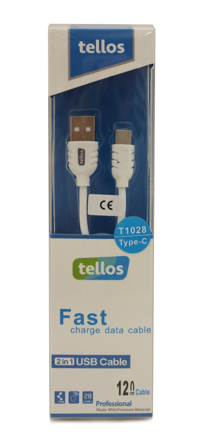 USB kabelis Tellos Type-C FastCharging baltas, 1.2m