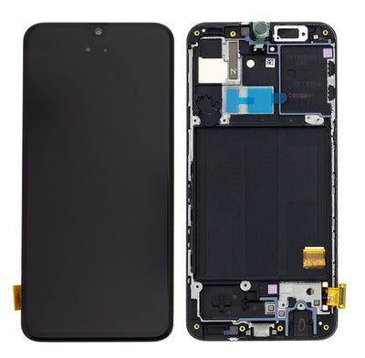 Ekranas Samsung A405 A40 su lietimui jautriu stikliuku ir rėmeliu originalus Black (service pack)