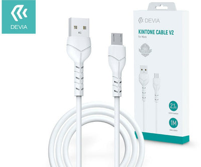 USB kabelis Devia Kintone microUSB 1.0m baltas 5V 2.1A