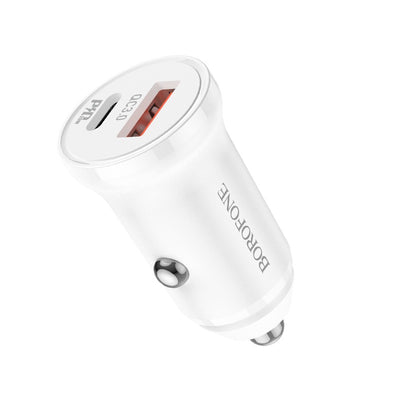 Automobilinis įkroviklis Borofone BZ18A USB-A/Type-C PD20W+QC3.0 baltas
