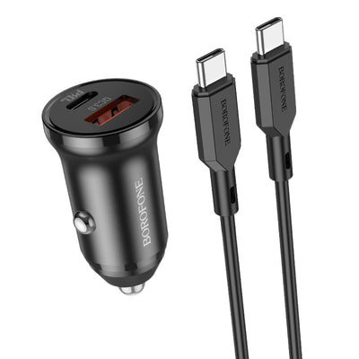 Automobilinis įkroviklis Borofone BZ18A USB-A/Type-C PD20W+QC3.0 + Type-C juodas